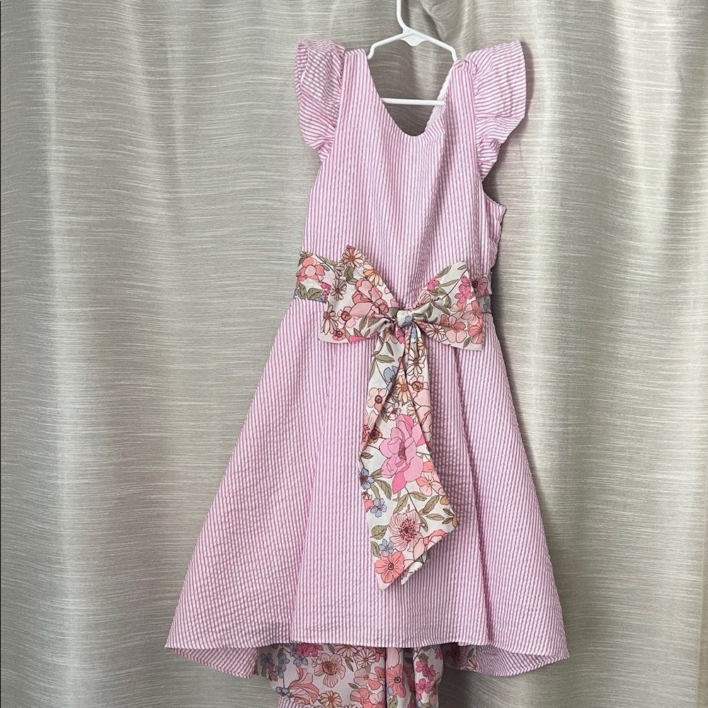 Seersucker Dress with Vintage Floral Sash